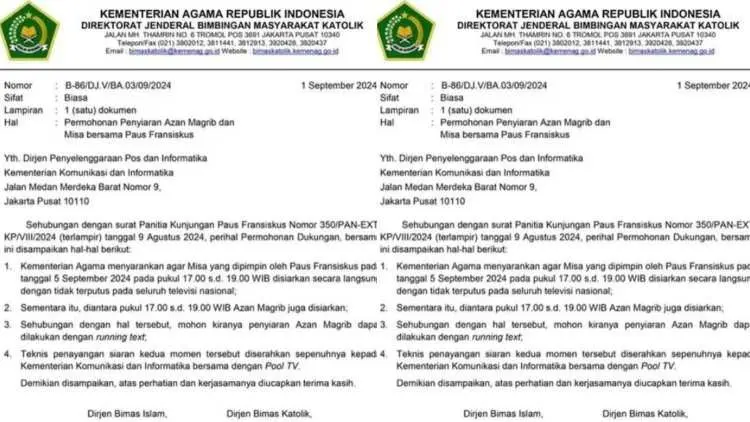 Keputusan Kontroversial Kemenag RI: Adzan Maghrib Diganti Running Text Untuk Misa Paus